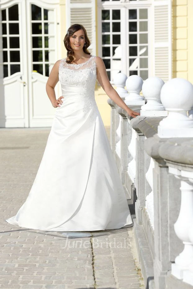 A-Line Long Square Neck Sleeveless Satin Draping Dress