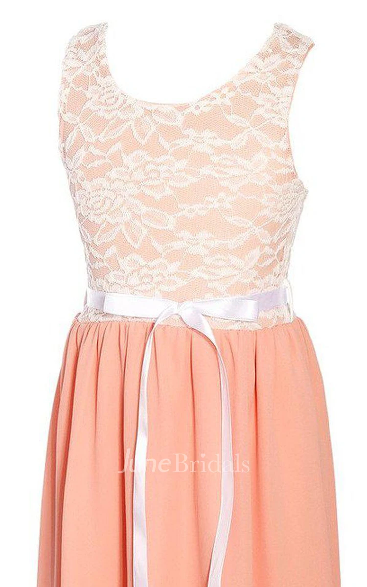 Sleeveless A-line High-low Dress With Lace Bodice