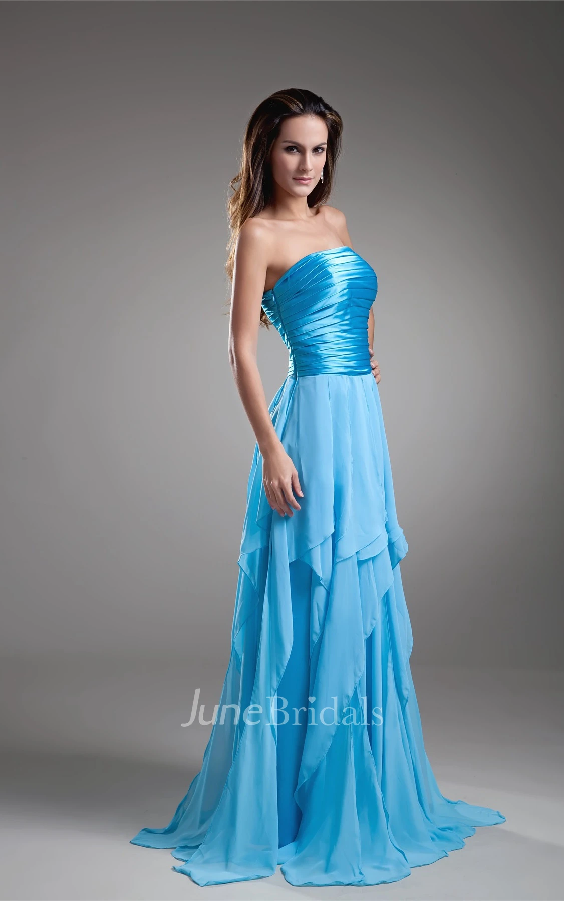 Strapless Draped Floor-Length Dress with Ruched Bodice