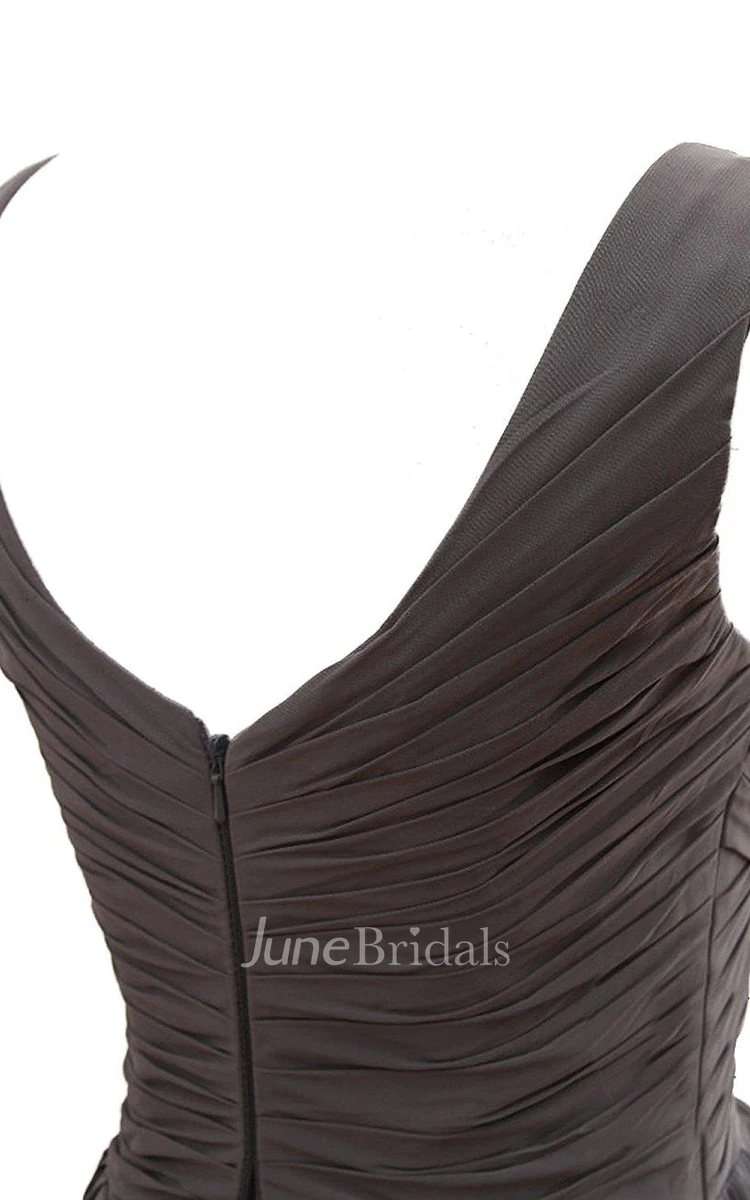 Sleeveless V-neck Long Chiffon Gown With Pleats