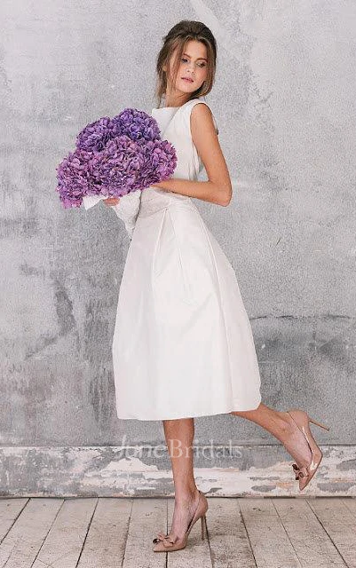 Sheer Tea-Length Sleeveless Satin Dress