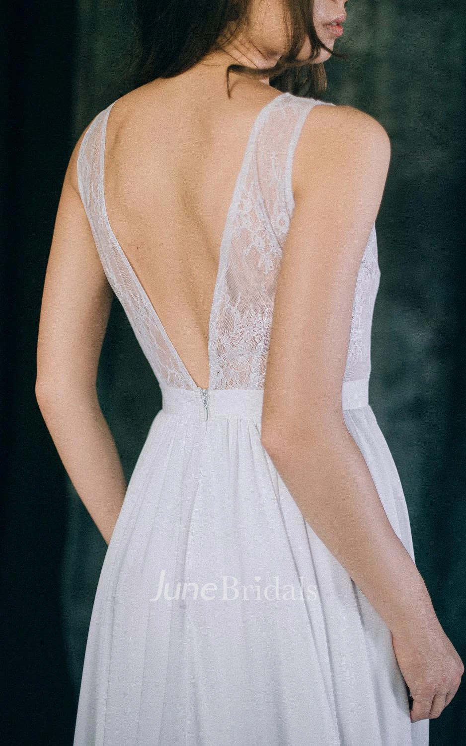 Sleeveless Sleeve Chiffon Lace Satin Weddig Dress