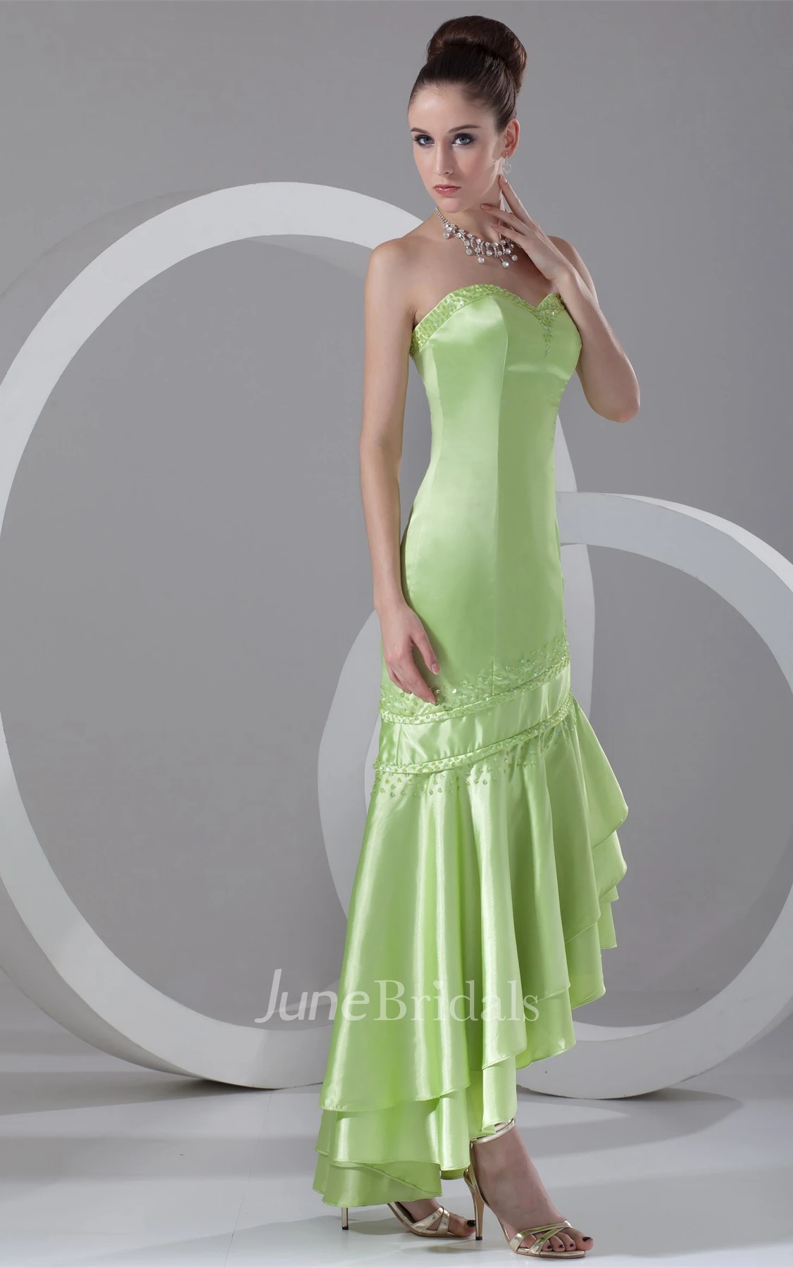 Sweetheart High-Low Tiered Dress with Beading and Draping