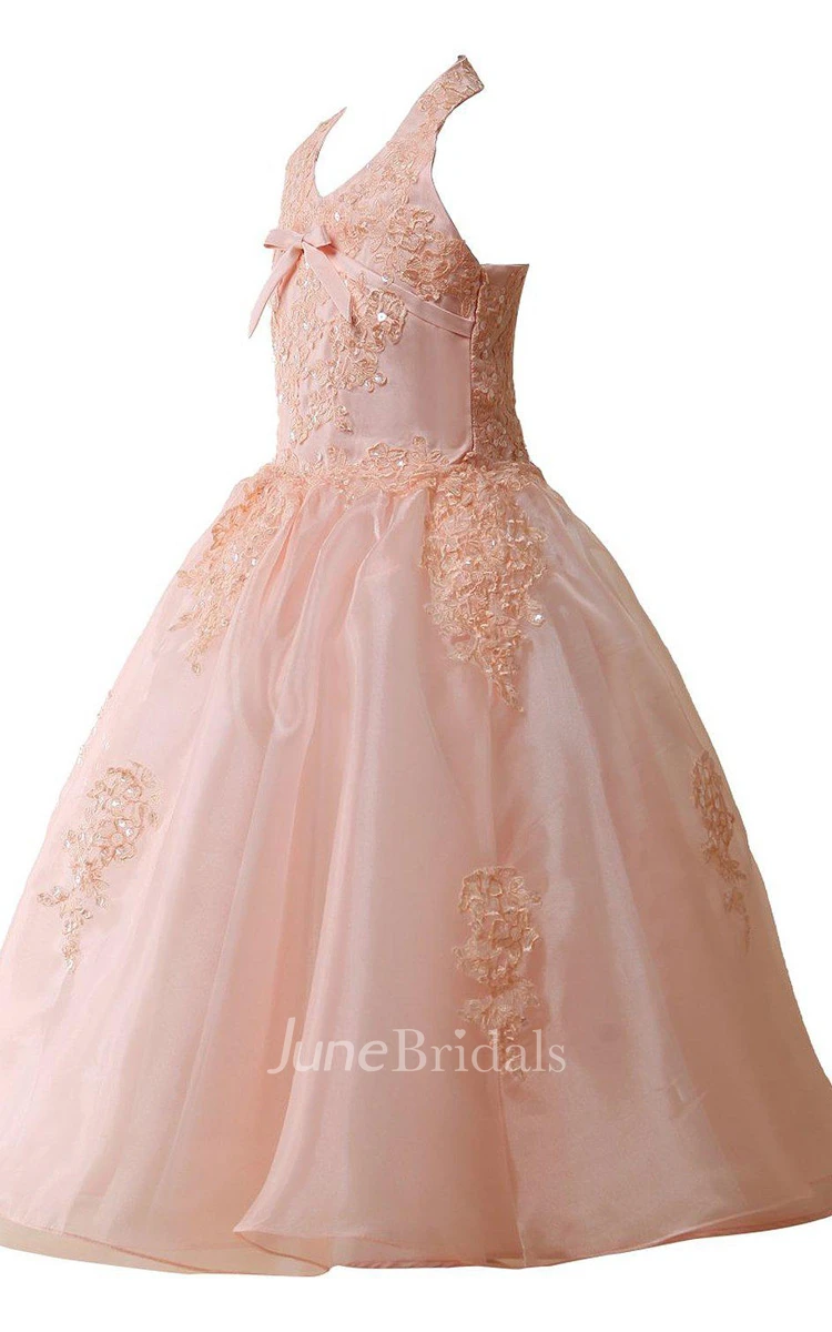 Sleeveless Halter A-line Dress With Appliques and Sequins