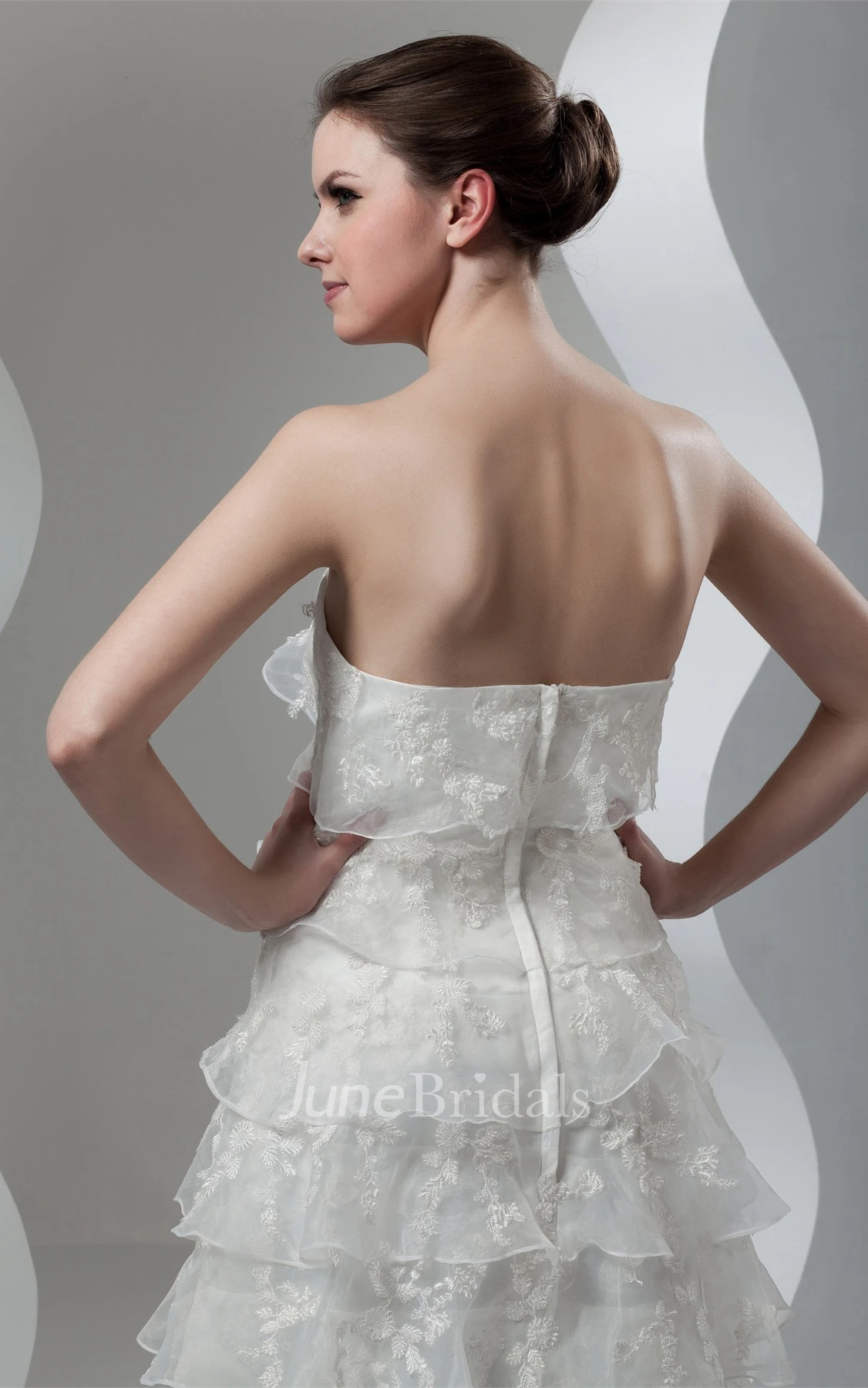 Strapless Tiered A-Line Gown with Appliques