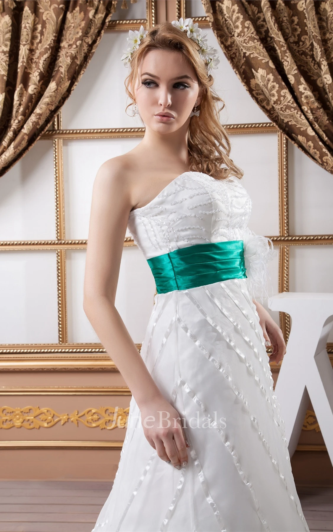 Sweetheart A-Line Maxi Gown with Flower and Beaded Top