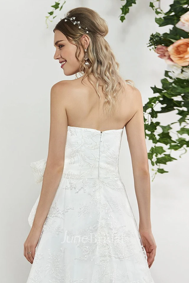 Lace Adorable Sleeveless High-low Wedding Dress With Sash And Bow