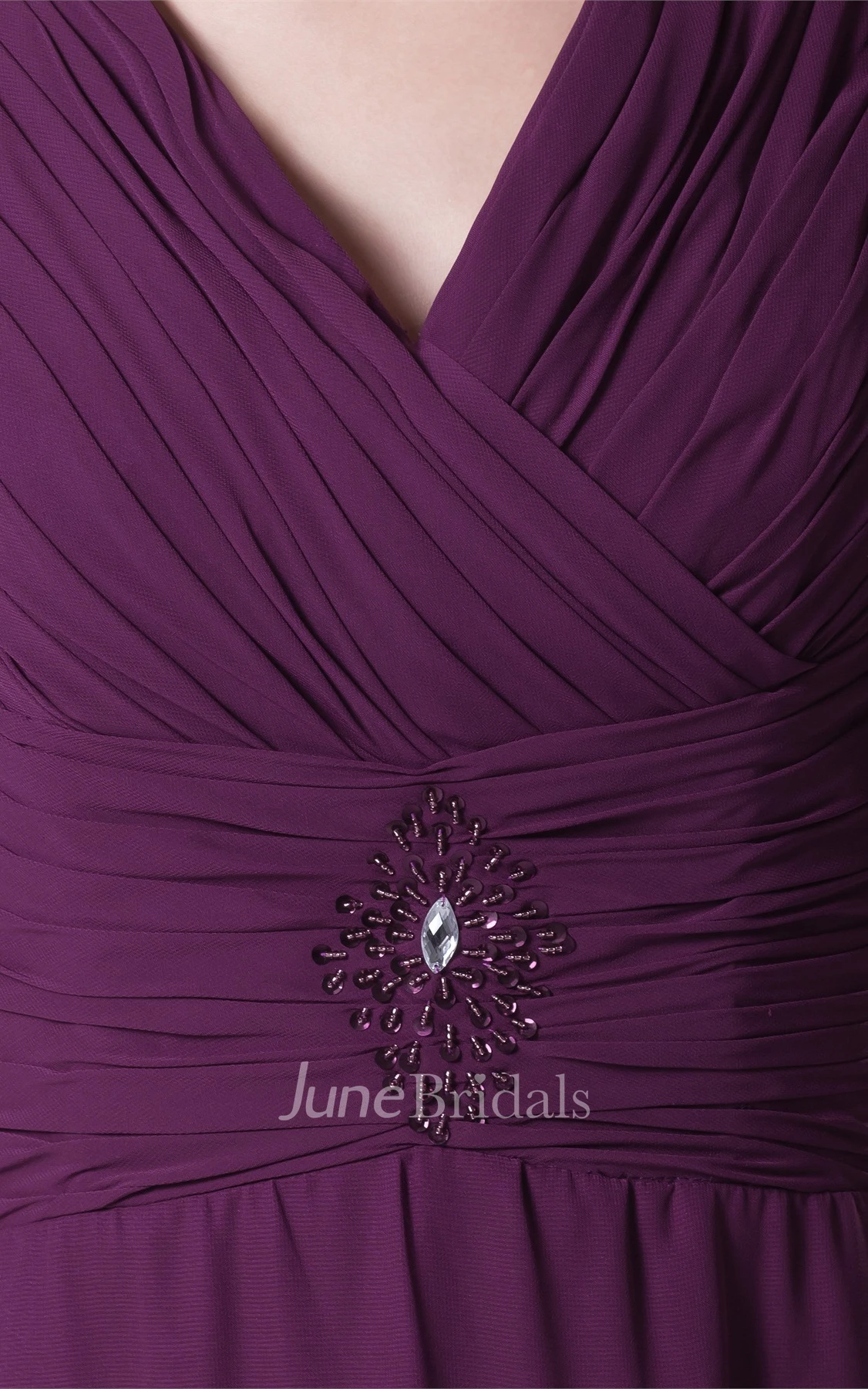 Plunged Criss-Cross Chiffon Maxi Dress with Broach and Bolero