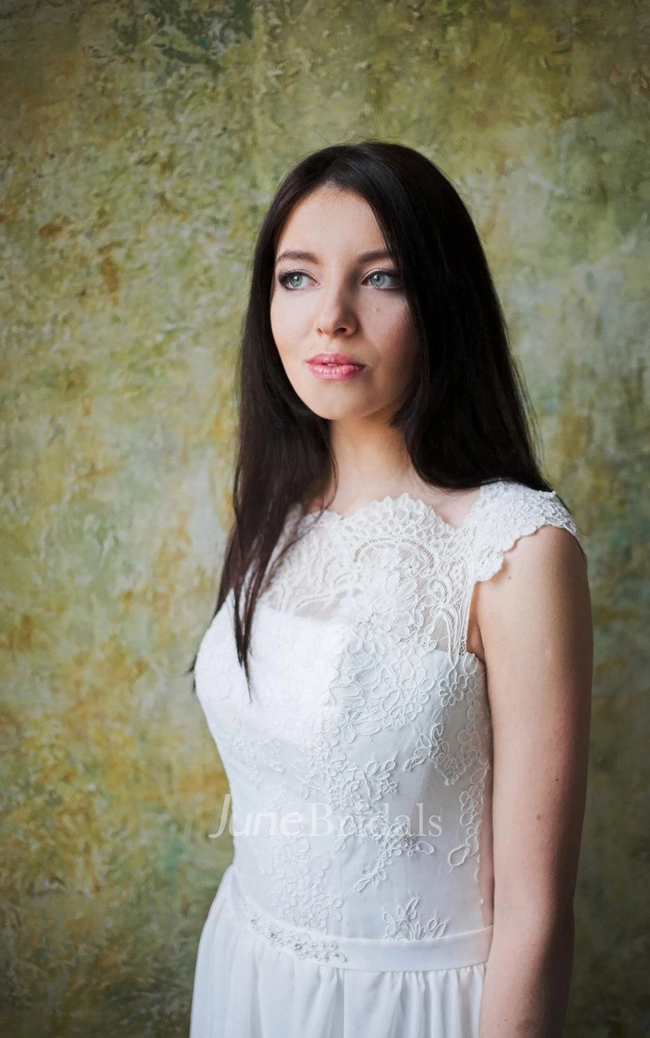 Boho A-Line Chiffon Wedding Dress With Swarovski Crystal Belt