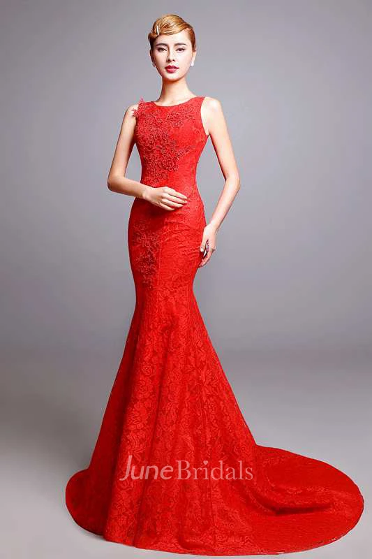 Sleeveless Scoop Neck Mermaid Lace Dress