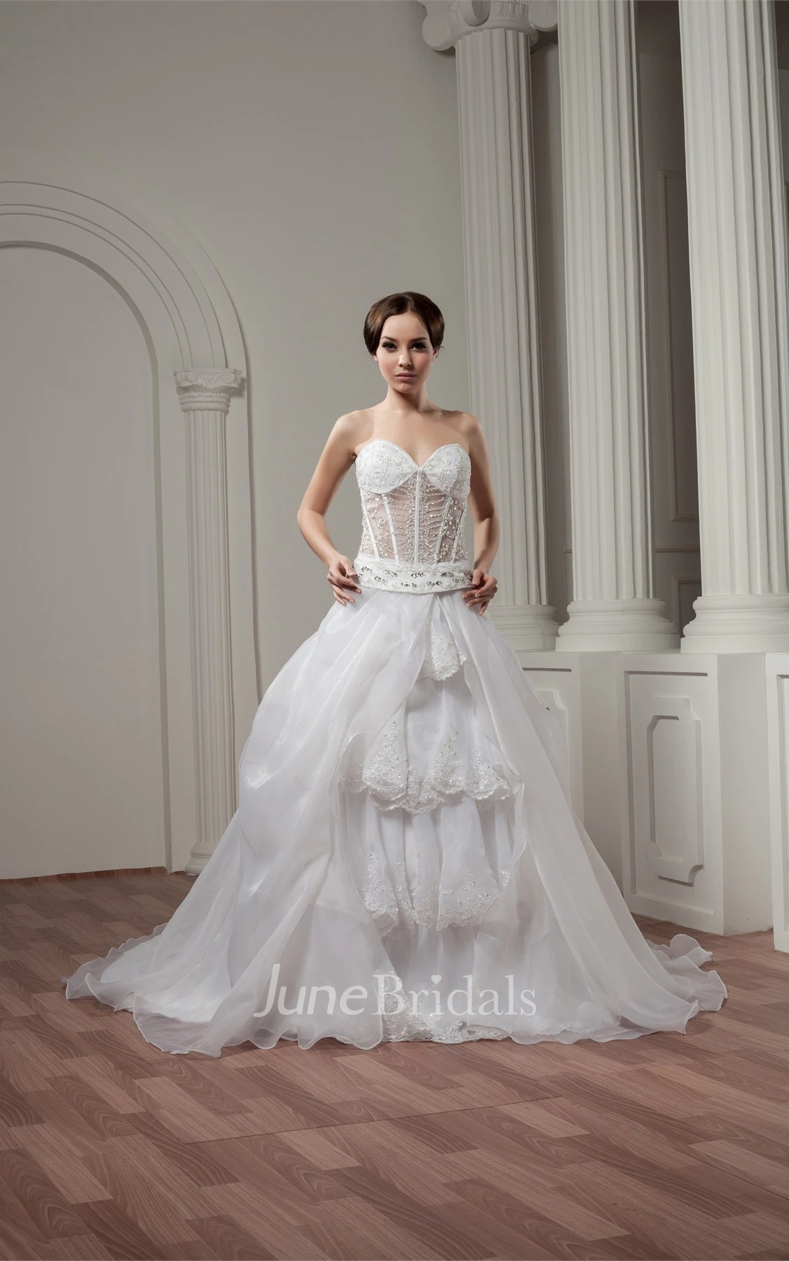 Sweetheart Illusion A-Line Dress with Appliques and Tiers