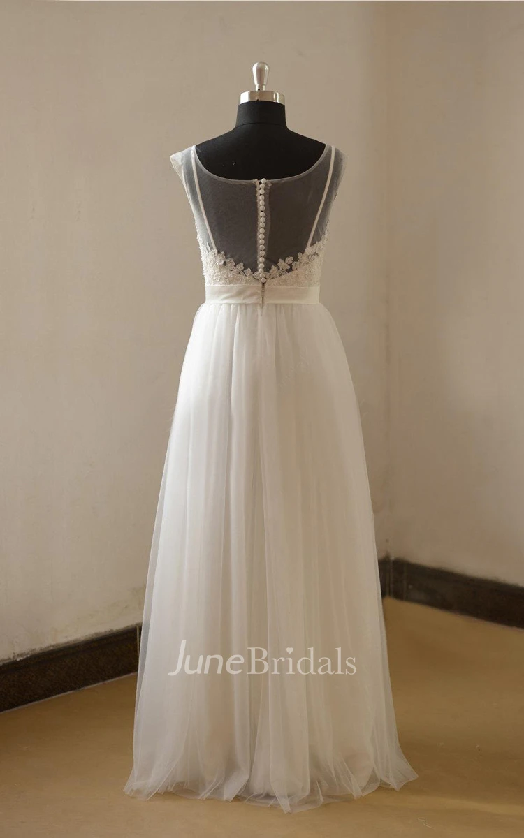 A-Line Tulle Lace Satin Weddig Dress With Beading