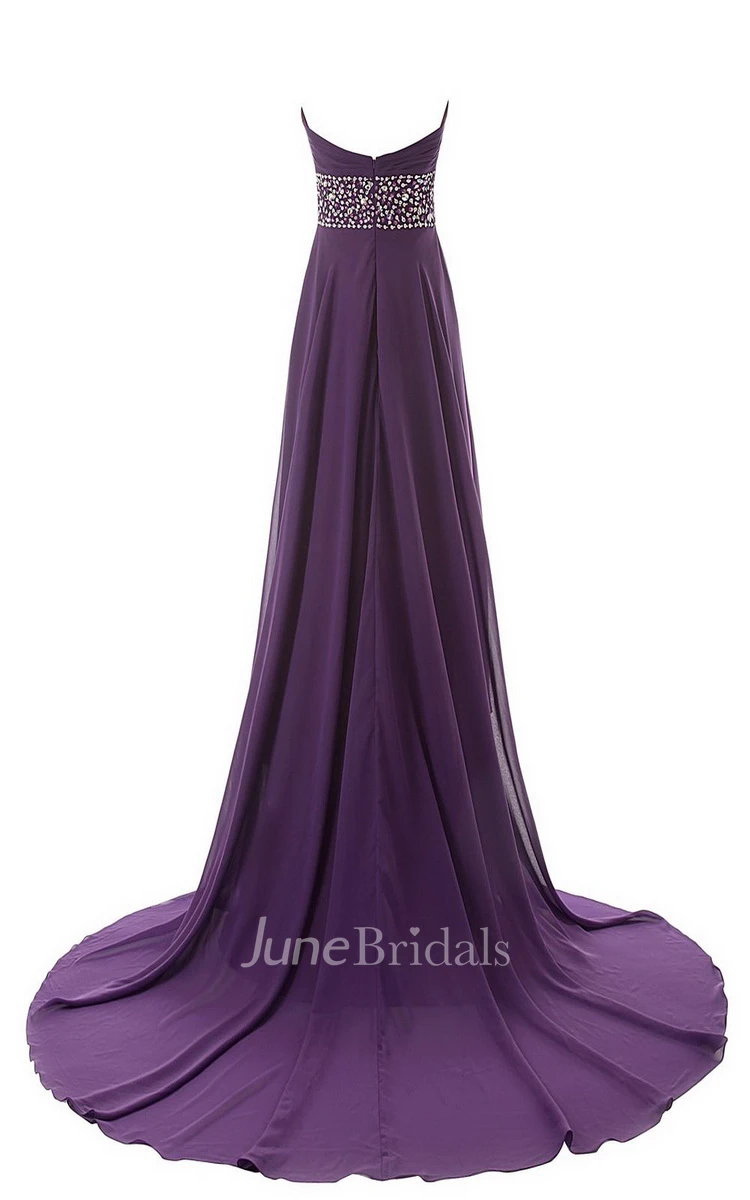 Asymmetrical Sweetheart Ruched A-line Dress With Crystal-beaded Band