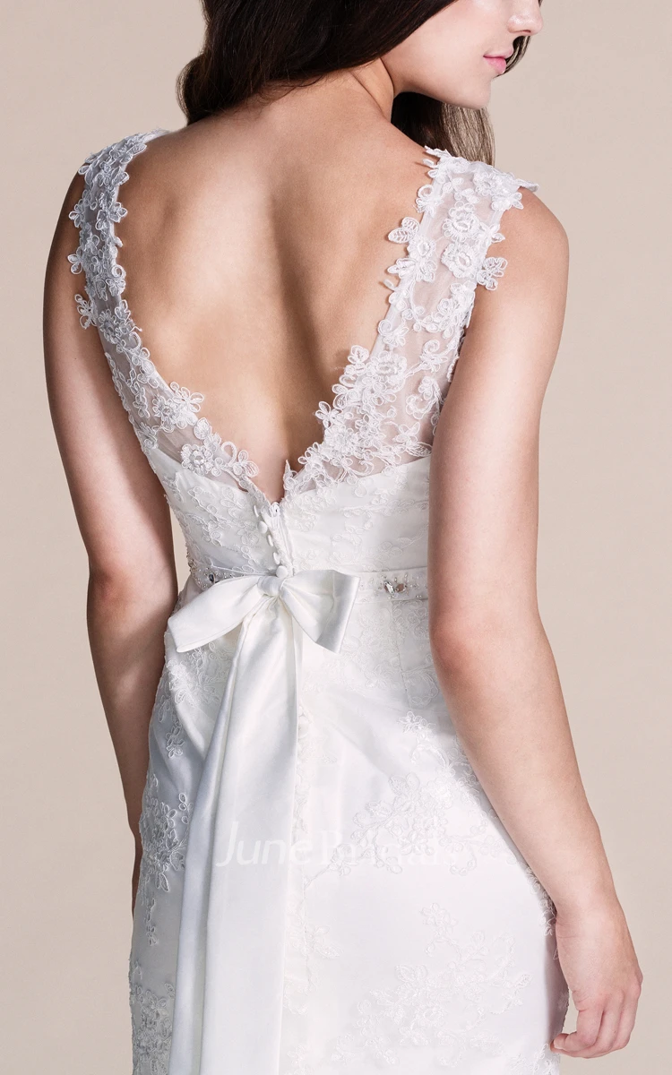 Sleeveless Sheath Dress With Appliqued Illusion