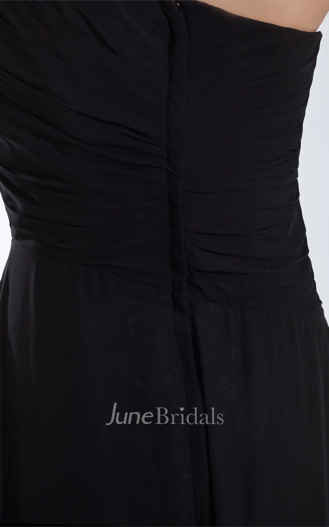 chiffon floor-length pleated dress with one-sleeve design and appliques