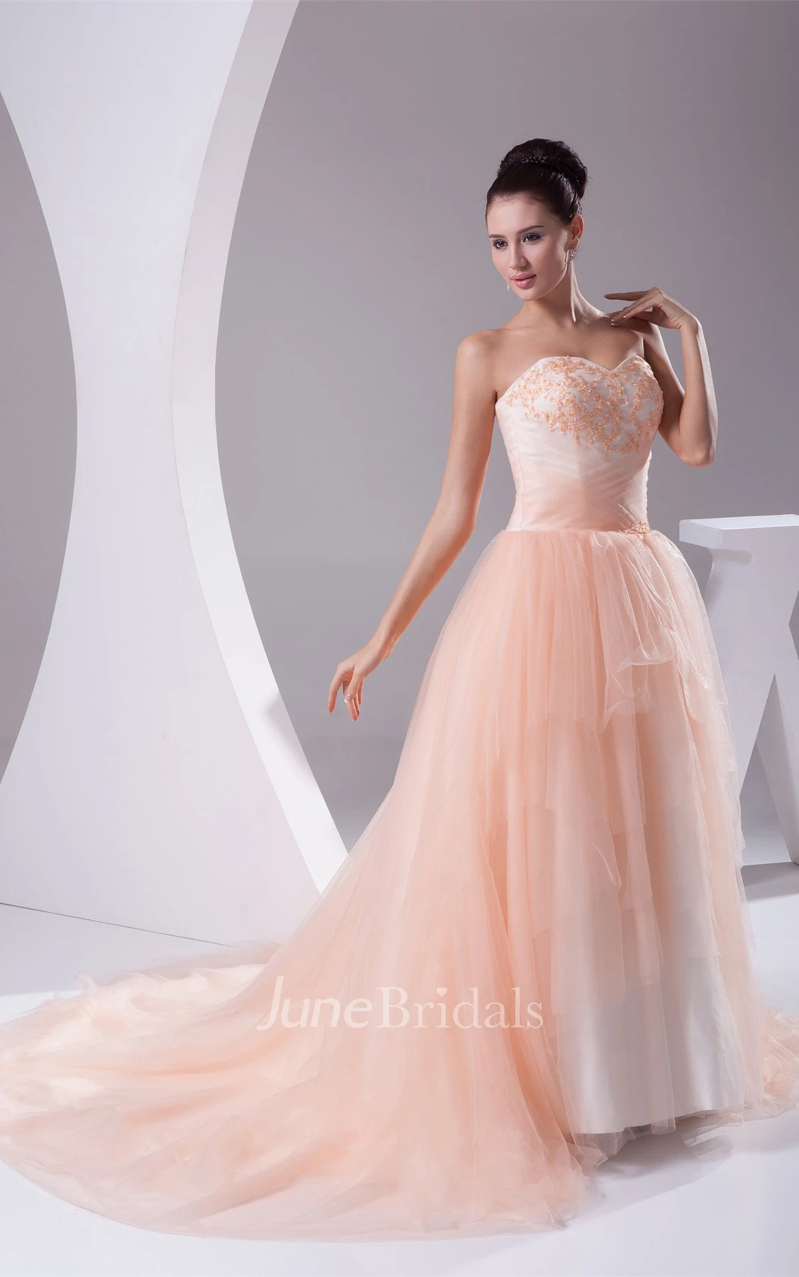 Sweetheart Criss-Cross Tulle Ball Gown with Appliqued Top