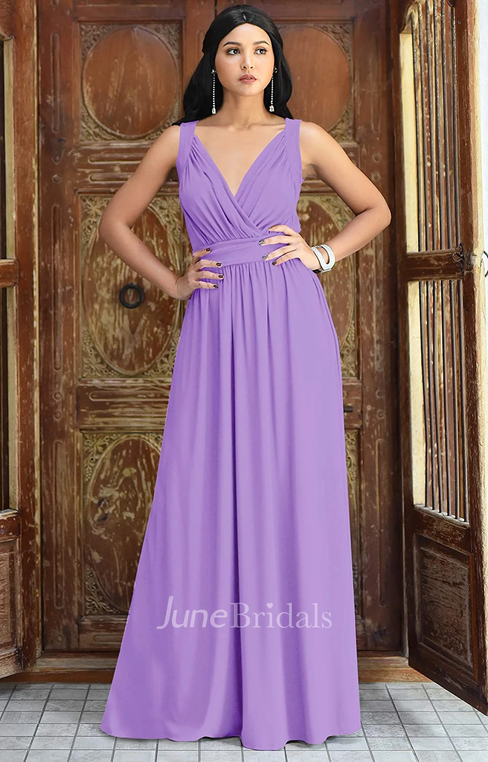 Modern A Line V-neck Chiffon Sleeveless Bridesmaid Dress