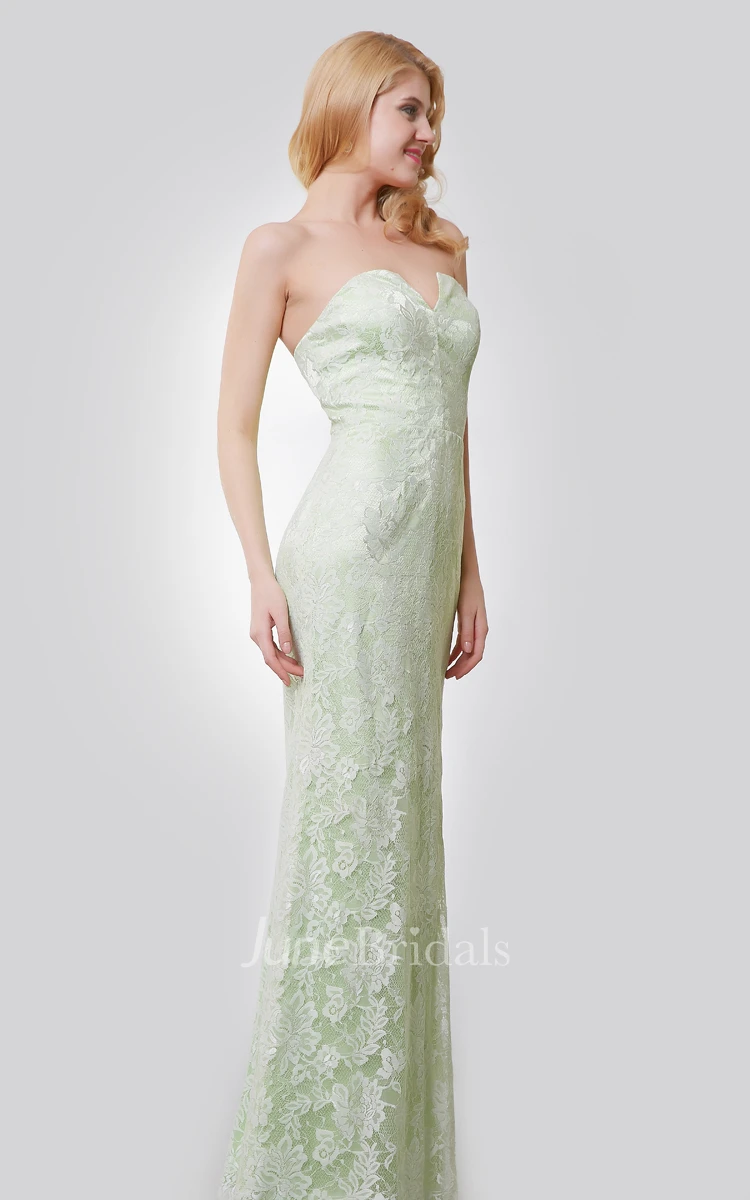 Sheath Lace Dress With Notched Neck and Back Slit
