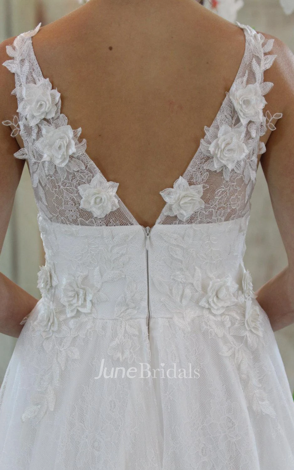 V-Neck Lace Satin Weddig Dress With Appliques