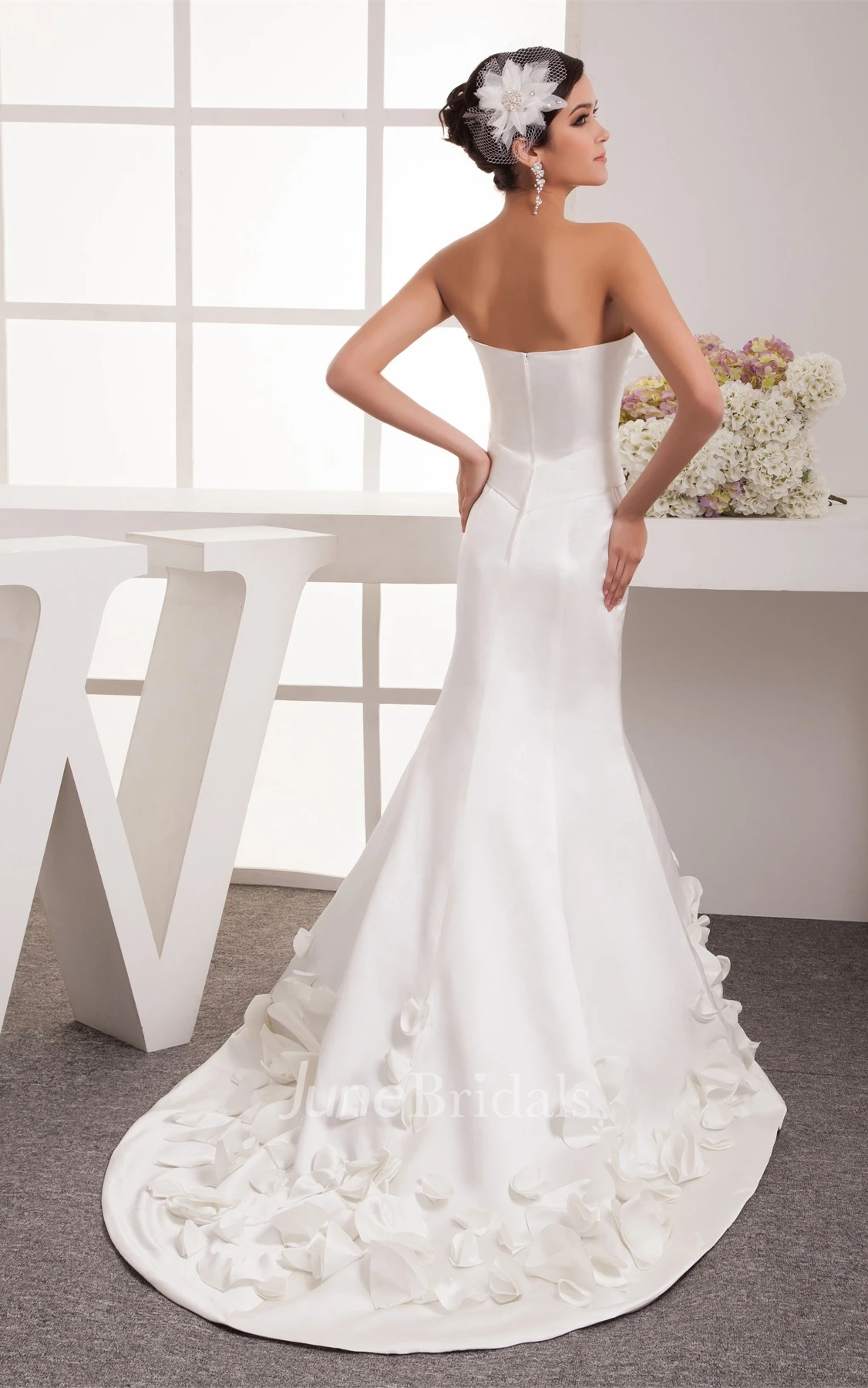 Strapless Satin Trumpet Gown with Floral Embellishment