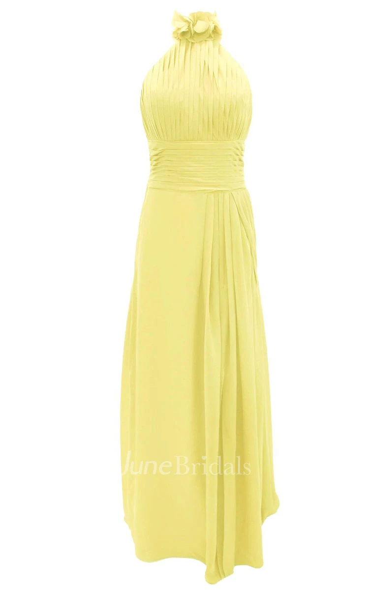 Petal High Neck Halter A-line Gown With Band