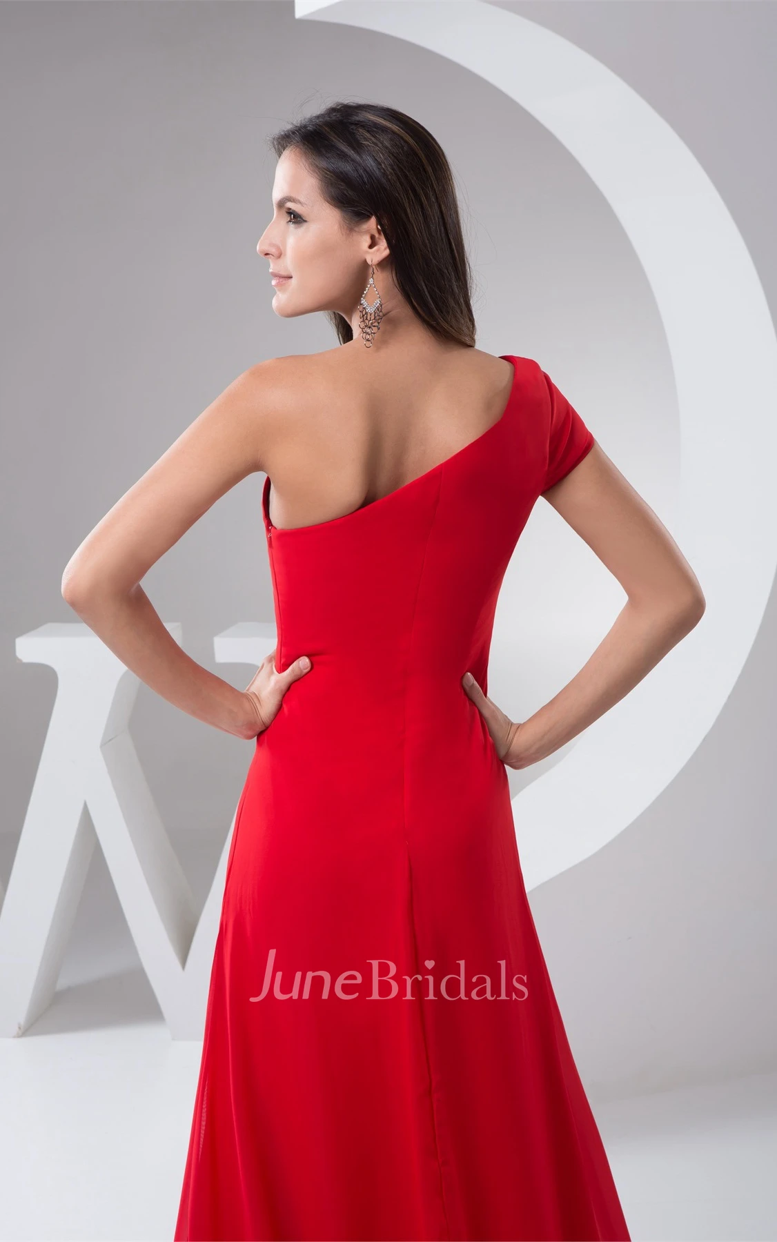 One-Shoulder Front-Split Sheath Dress with Brush Train