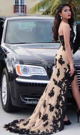 Newest Sleeveless Hi-Lo Black Prom Dress Sweep Train