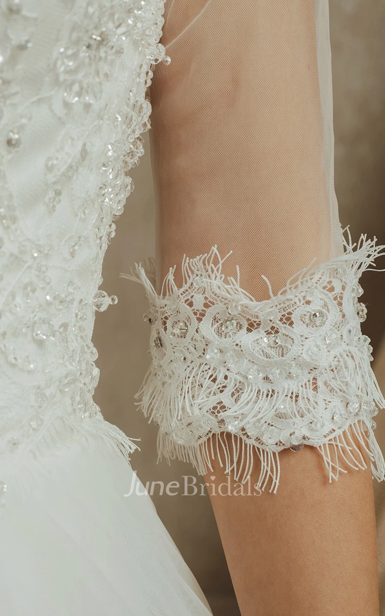 Noble 3 4 Sleeve A-line Organza and English Net Gown With Beading