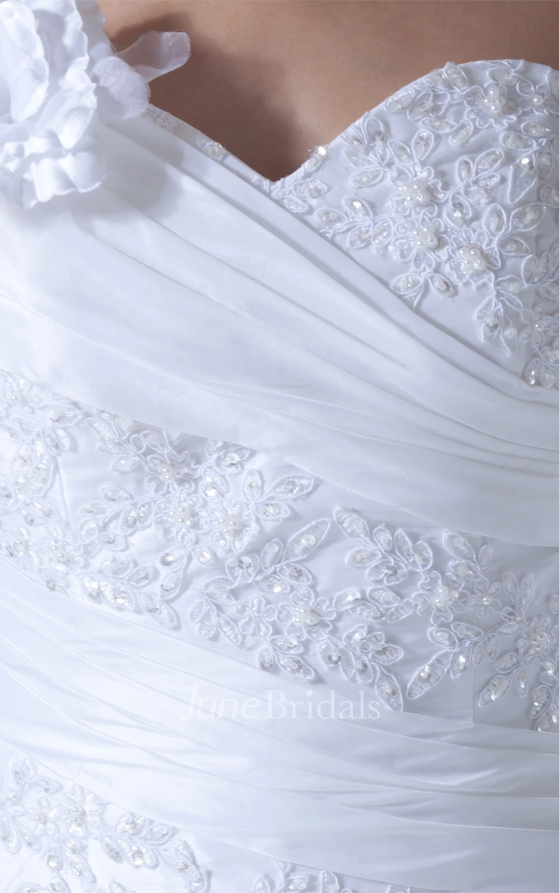 Spaghetti-Strap Pick-Up A-Line Ball Gown with Beading and Ruffles