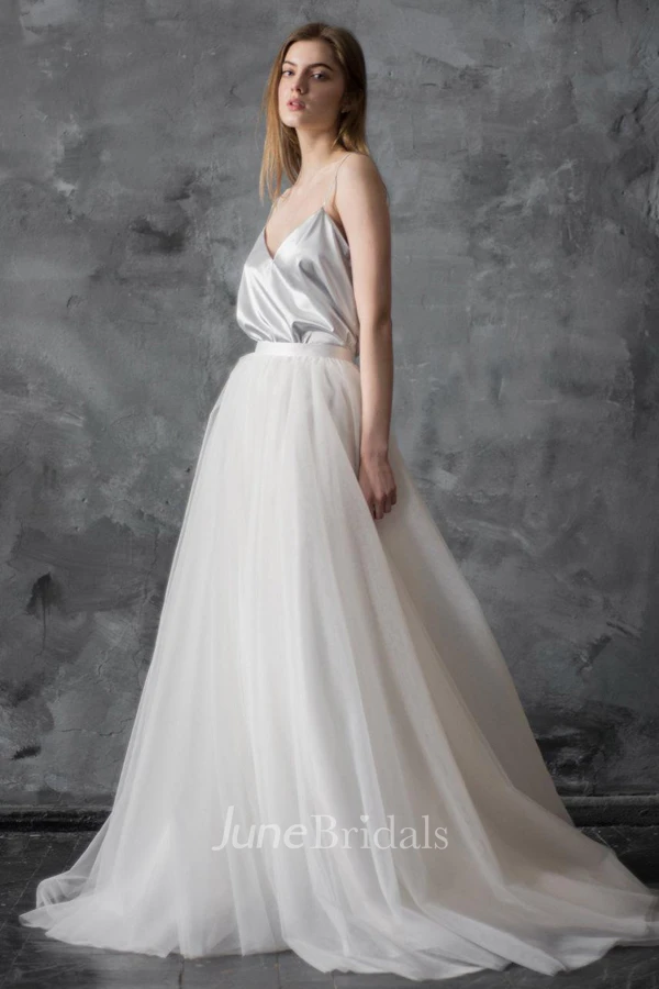 Spaghetti-Strap A-Line Dress With Tulle Skirt And Deep-V Back