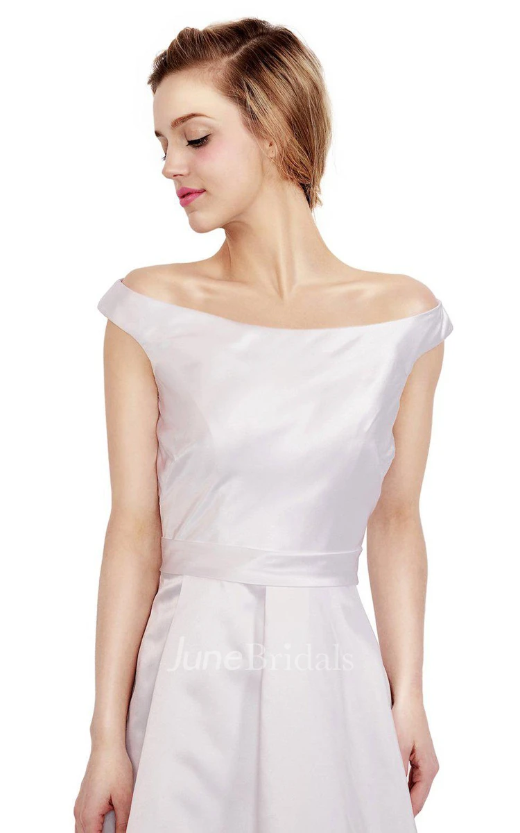 A-line Off the Shoulder Satin Dress With Ruffled Skirt