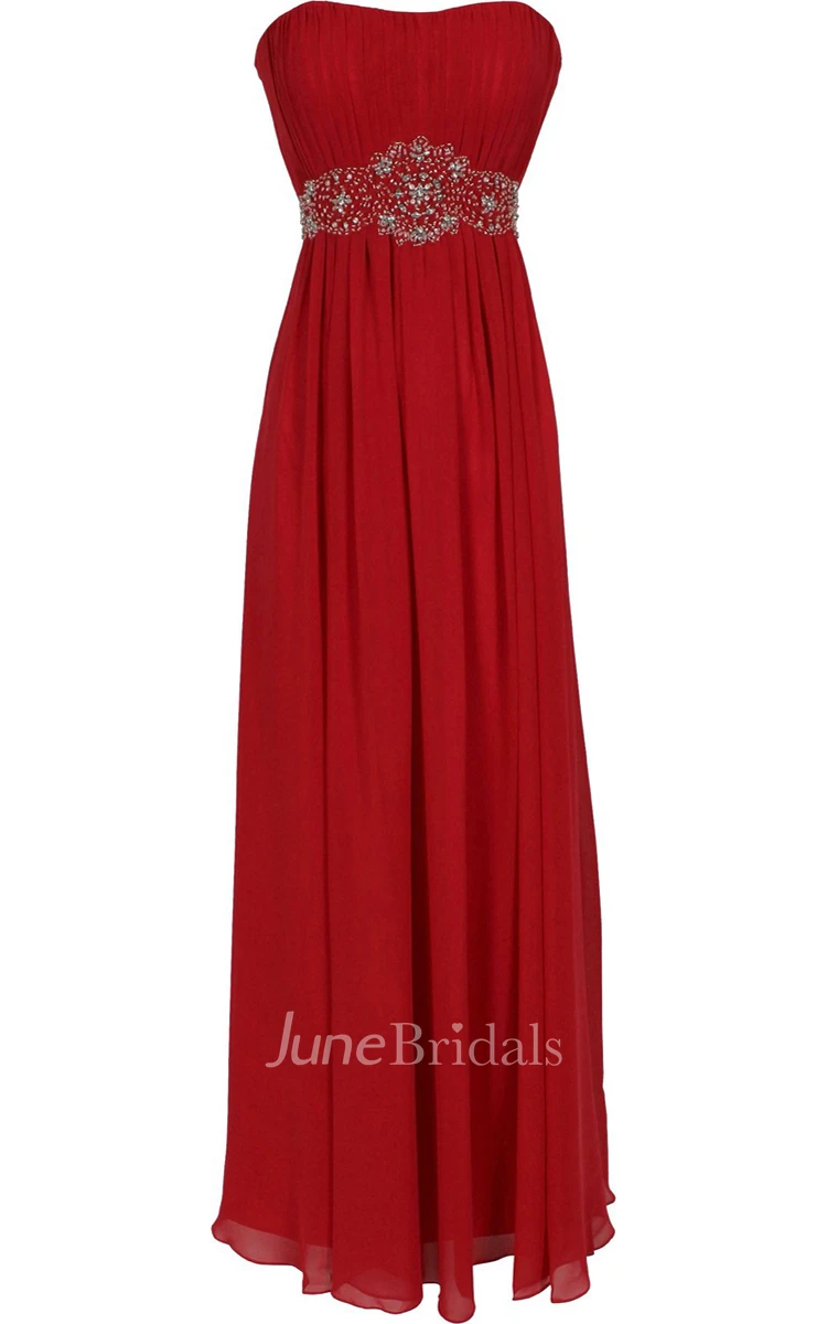 Strapless Ruffle Chiffon Dress With Beading