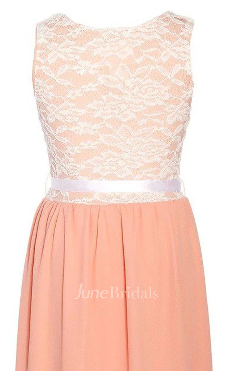 Sleeveless A-line High-low Dress With Lace Bodice