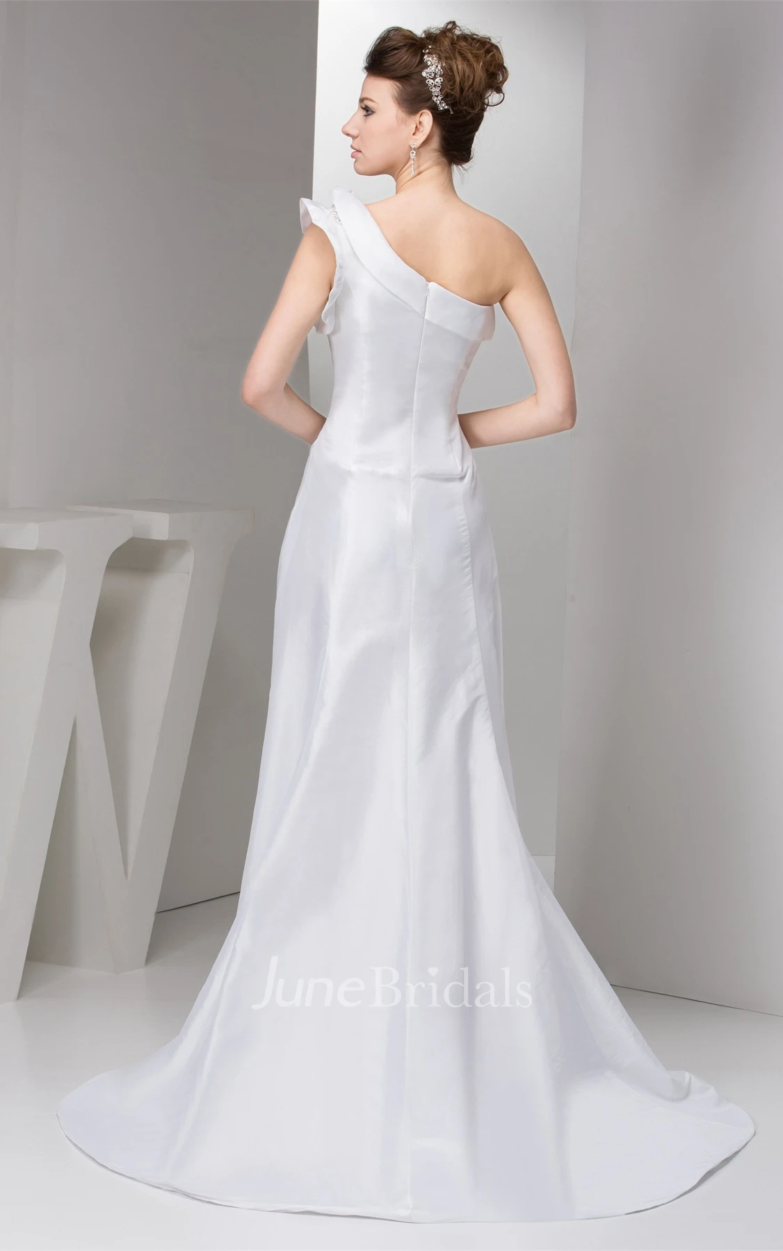 One-Shoulder Satin A-Line Gown with Beaded Epaulet