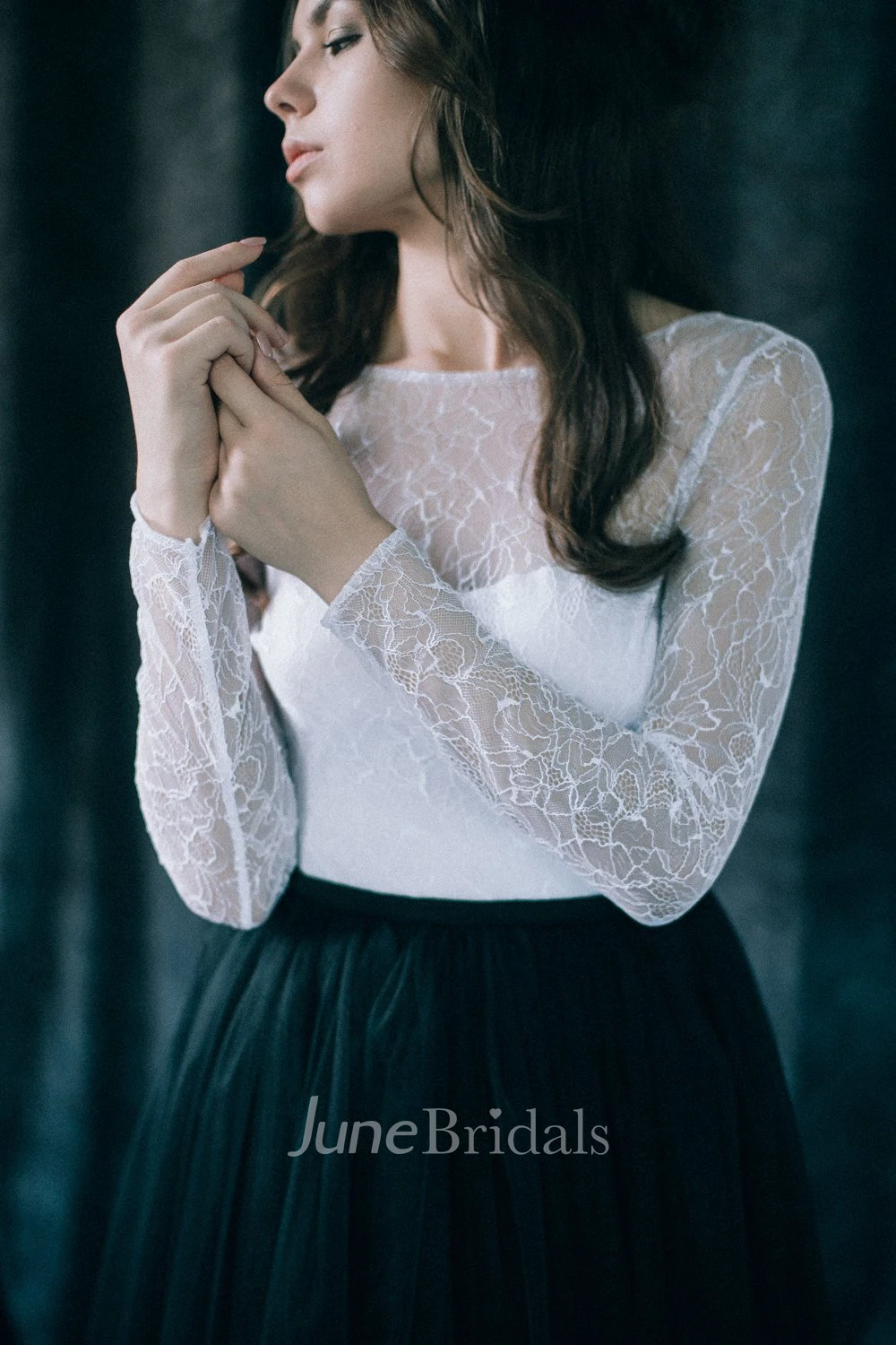 Sheath Bateau Floor-length Weding Dress Long Sleeve Deep-V Back With Pleats Black Wedding Dress