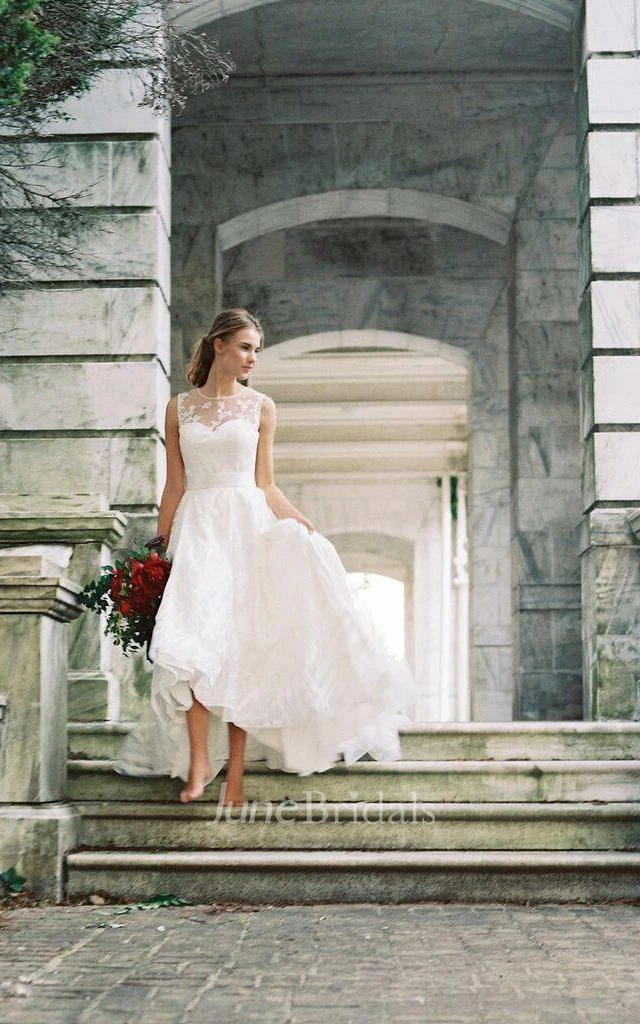 Jewel Sleeveless A-Line High-Low Dress With Appliques