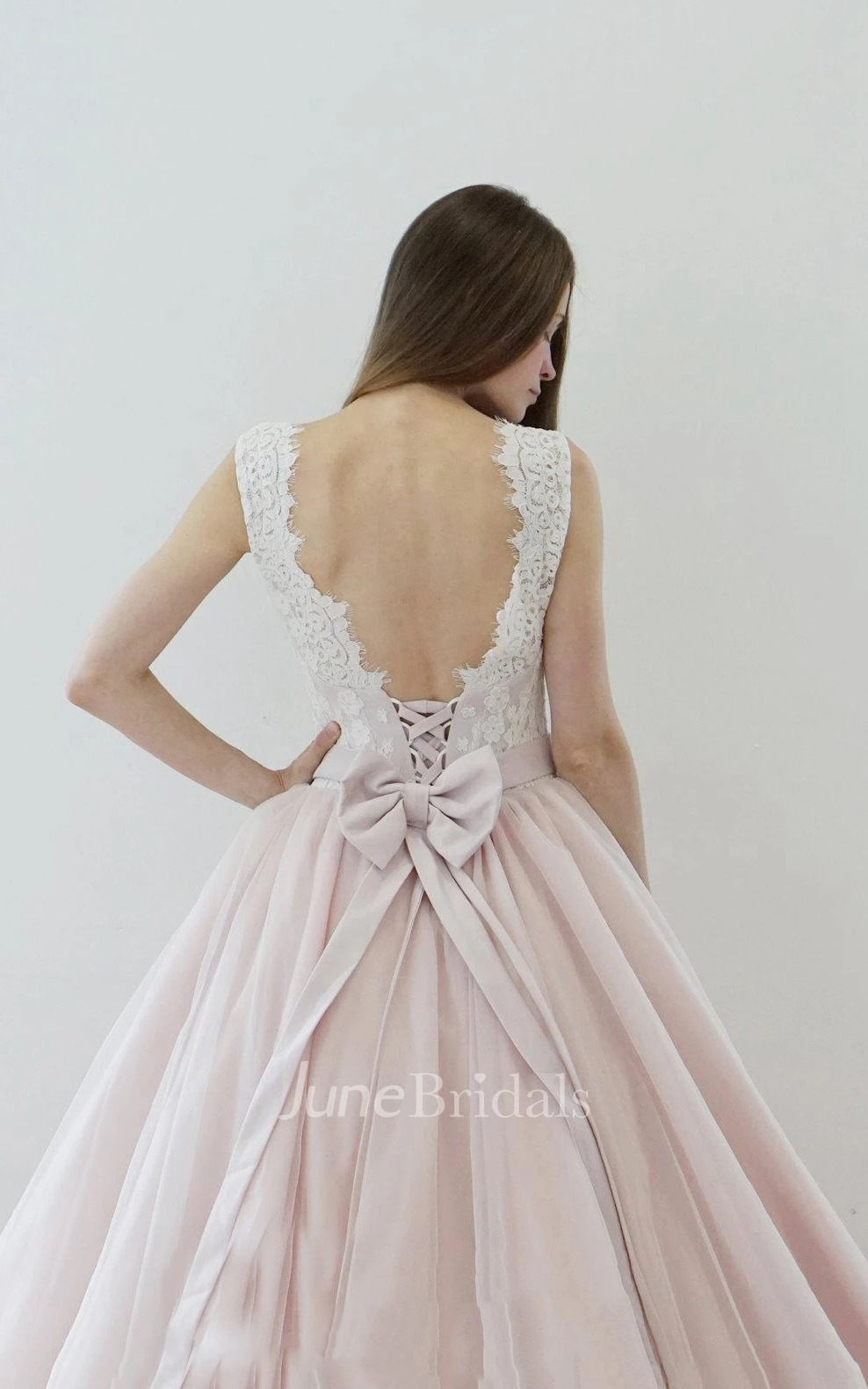 A-Line Scoop Sleeveless Muti-Color Dress With Bow And Deep-V Back