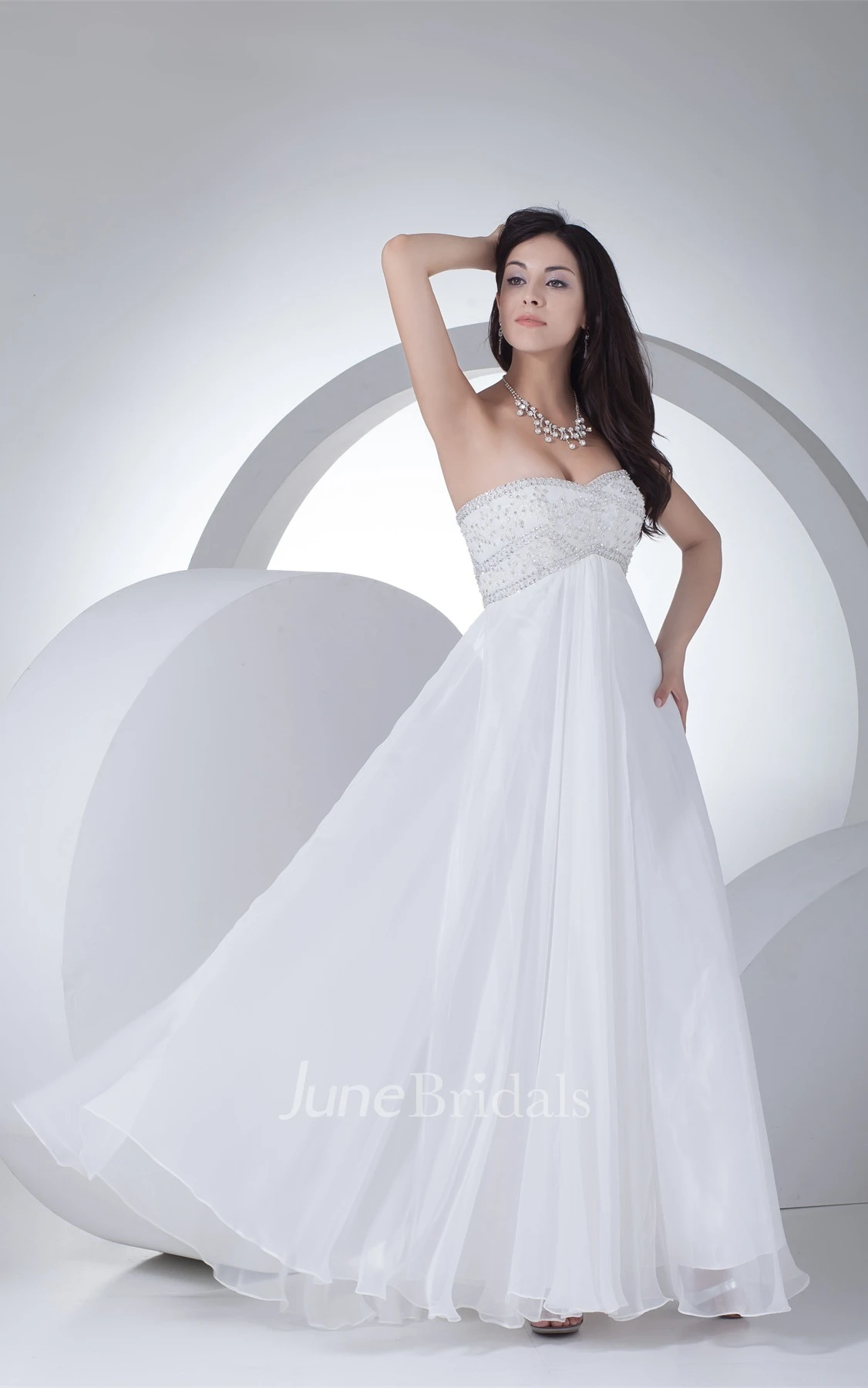 Strapless Empire Pleated Dress with Beaded Top