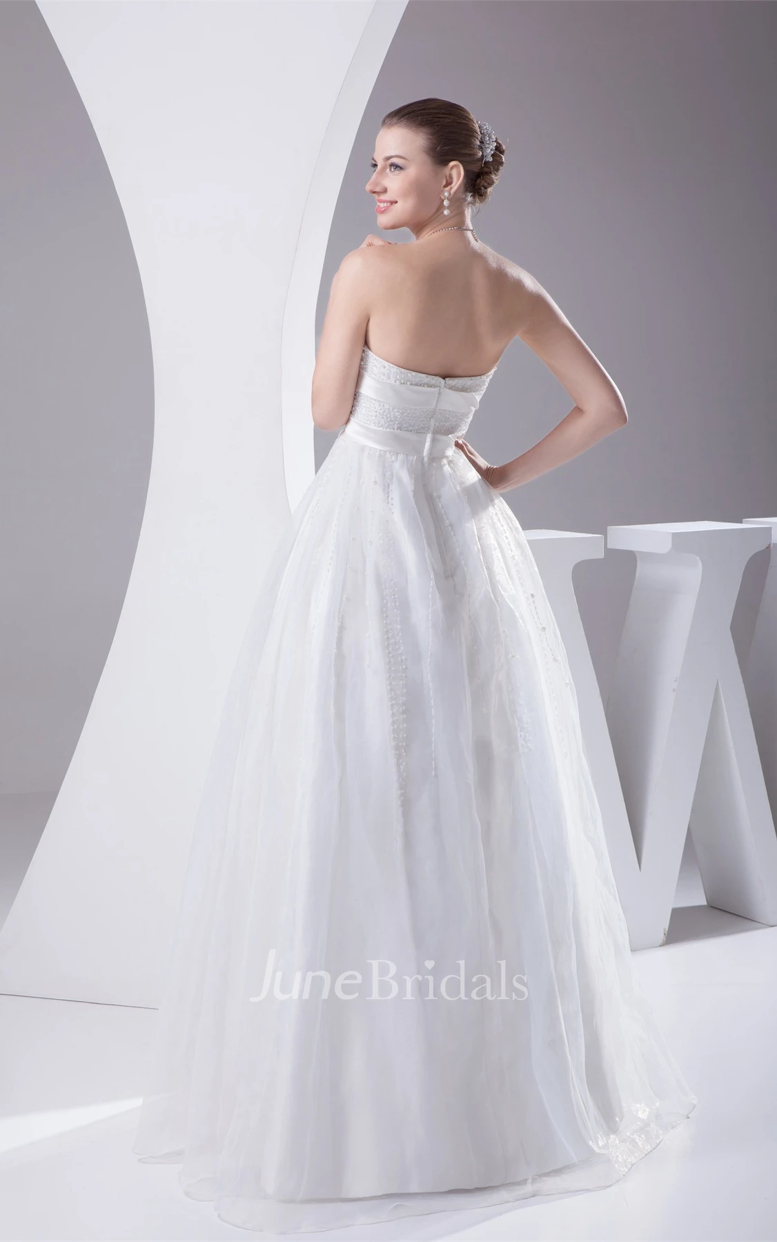 Strapless Notched Tulle A-Line Gown with Crystal Detailing