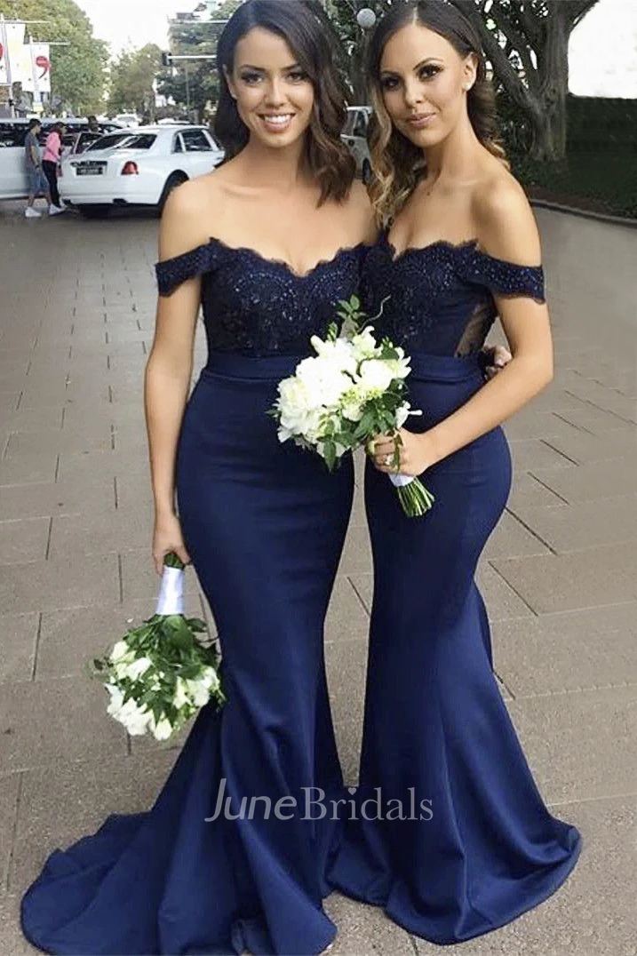 Appliqued Top Sleeveless Off-the-shoulder Sweetheart Mermaid Bridesmaid Dress
