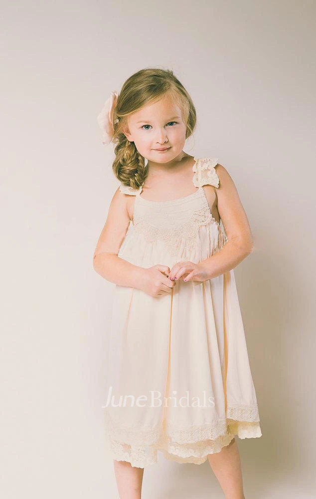 Lace Strap Pleated Chiffon Dress With Straps Back