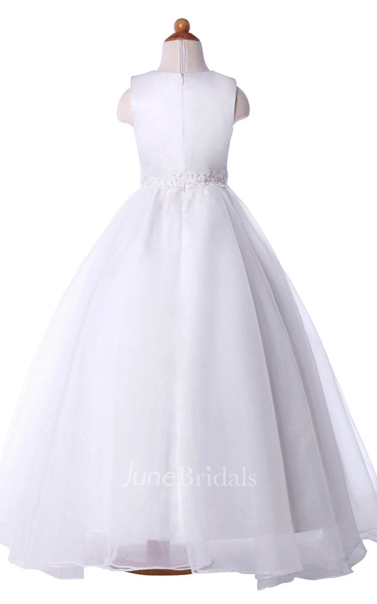 Cap-sleeved A-line Dress With Appliqued Waist