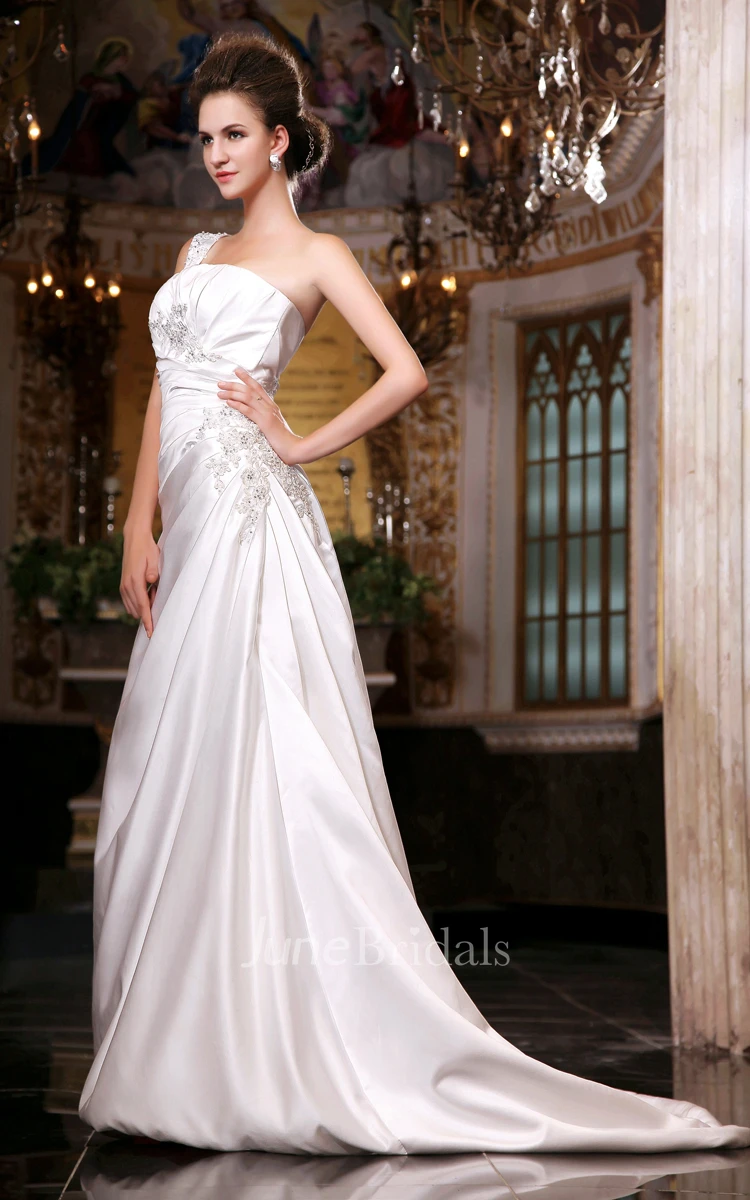 A-Line One-Strap Dreaming Satin Strapless Long Dress