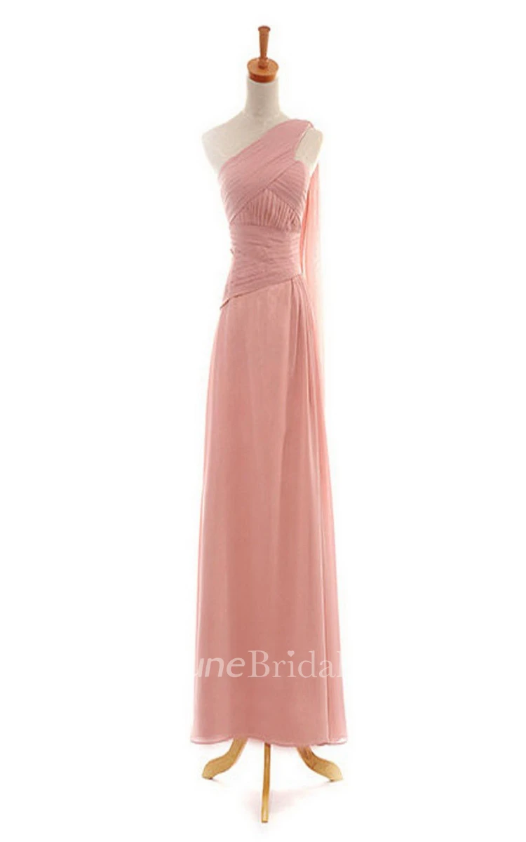 One-shoulder Long Chiffon Dress With Ruching