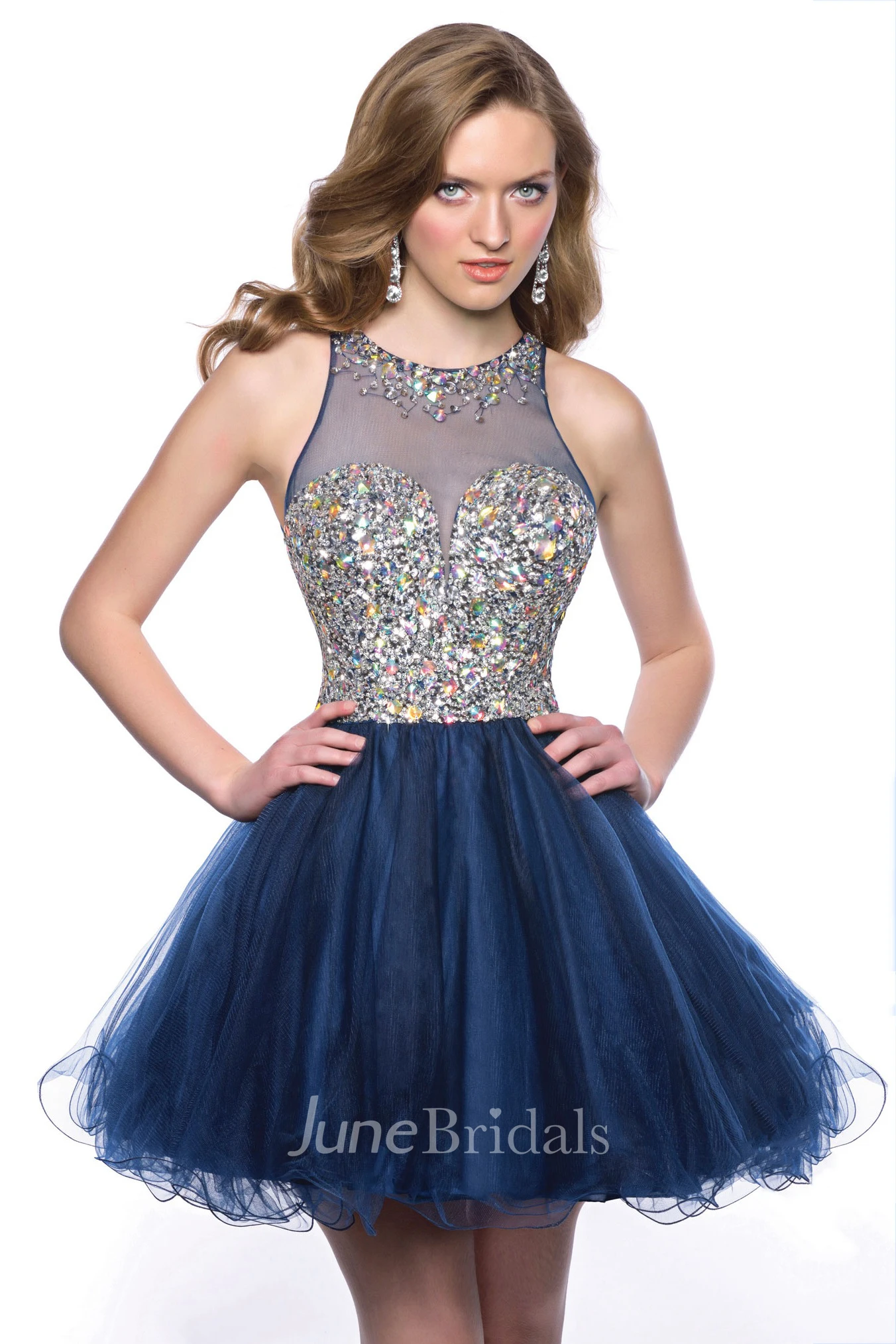 Tulle Sleeveless Jewel Neck Homecoming Dress With Polychrome Bodice