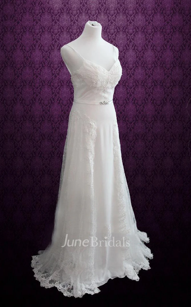 Sexy Spaghetti Straps Sweetheart Lace Dress With Sash And Open Back