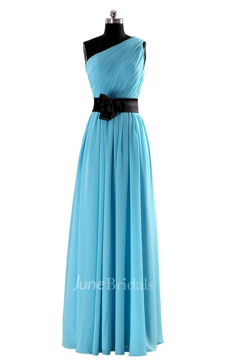 Elegant One-shoulder Chiffon A-line Dress With Floral Band
