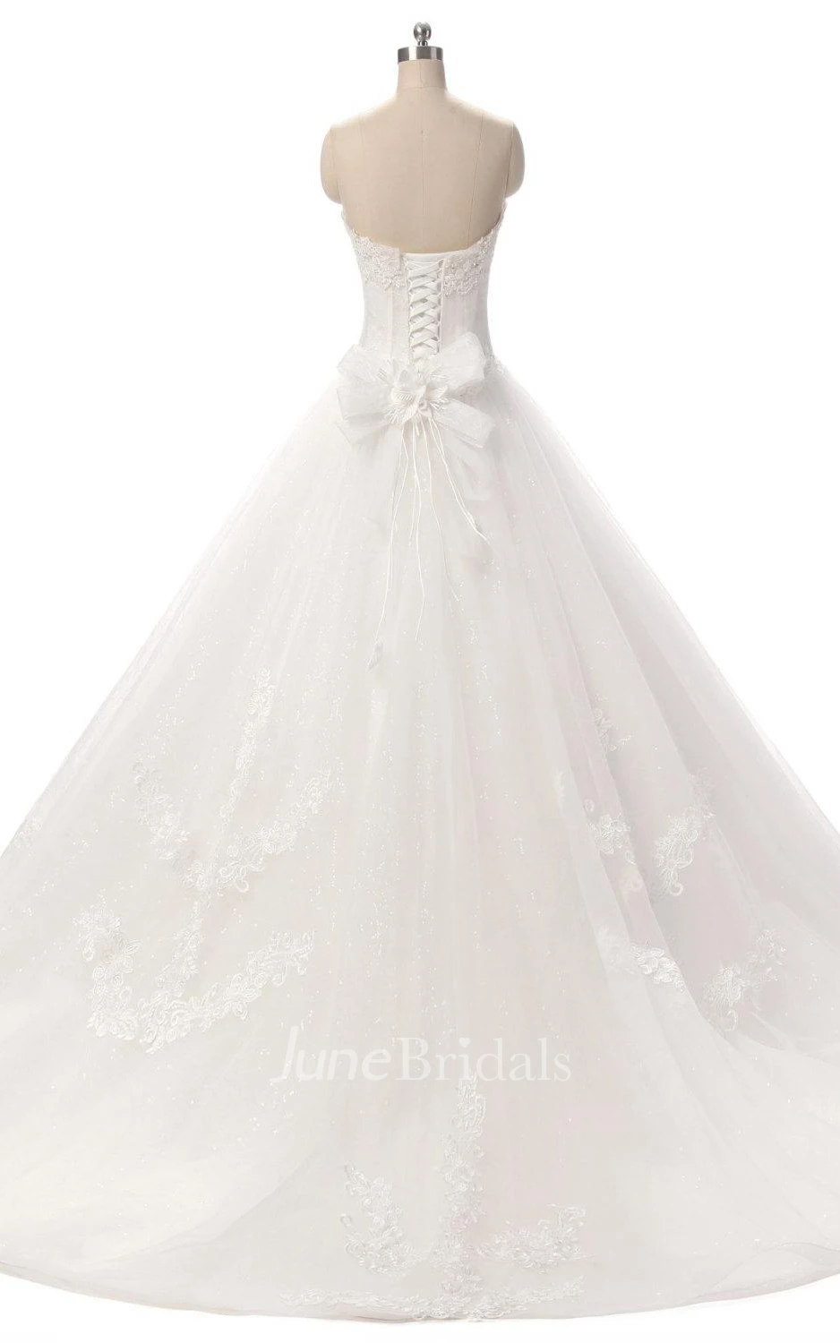 Ball Gown Strapped Tulle Lace Dress With Flower Lace-Up Back