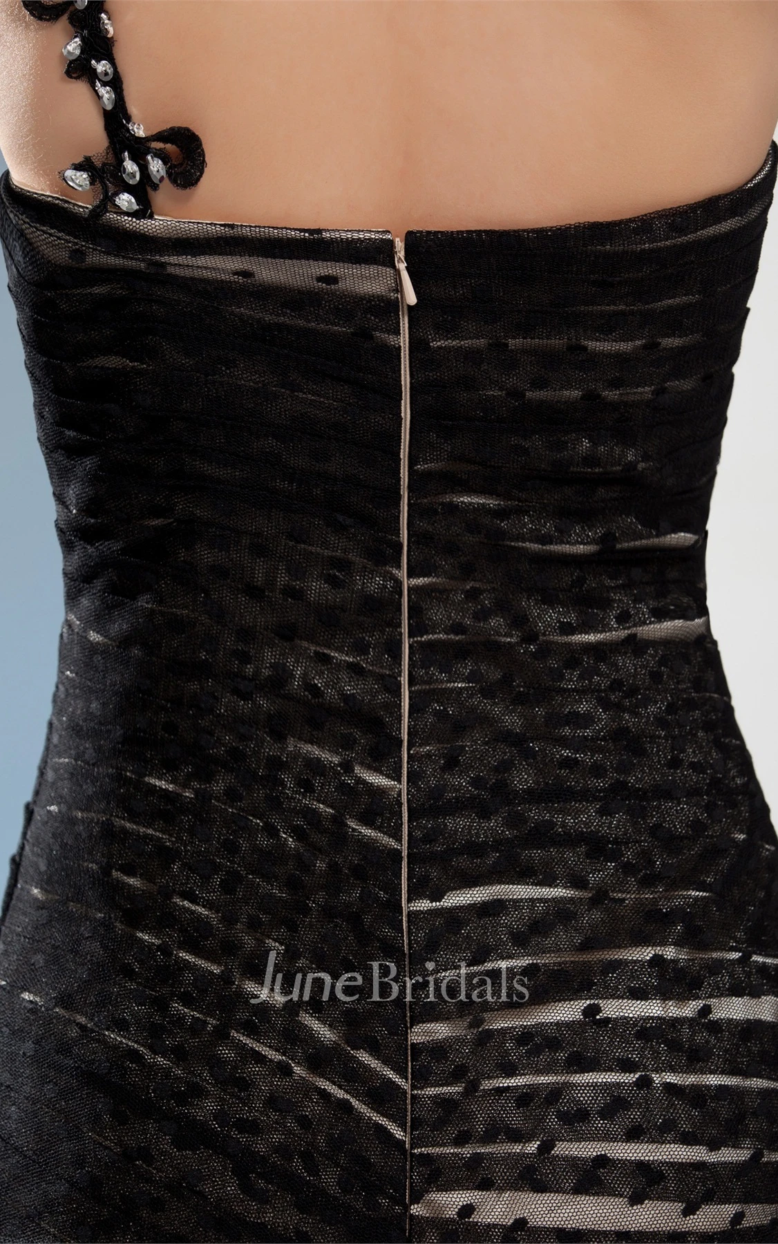 One-Shoulder Ruched Sheath Dress with Buckle and Beading