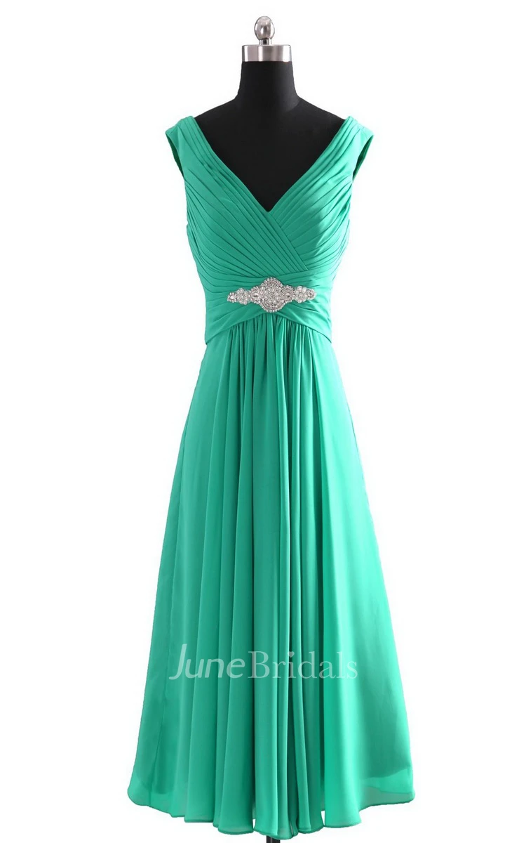 Sleeveless V-neck Empire Chiffon Dress With Ruffles